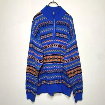 ZARA 자라 [L] 빈티지 패턴 레트로풍 자카드 니트 하프 지퍼