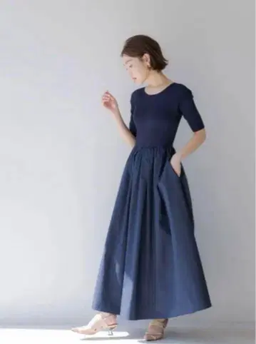 regleam 네이비 반팔 롱 원피스