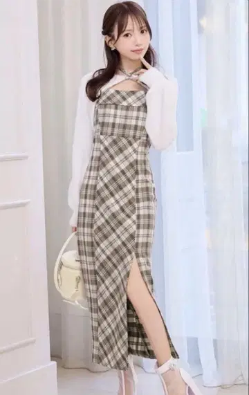 미셸 마카롱 앙상블 체크 원피스