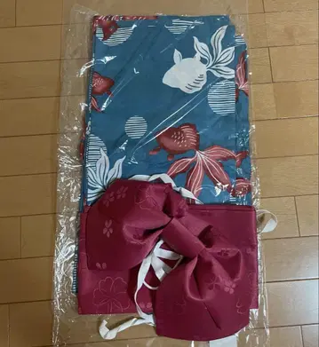유카타 여성용 스카이블루 금붕어 패턴