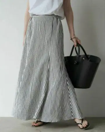 Loungedress 라운지 드레스 린넨 플레어 스커트 스트라이프