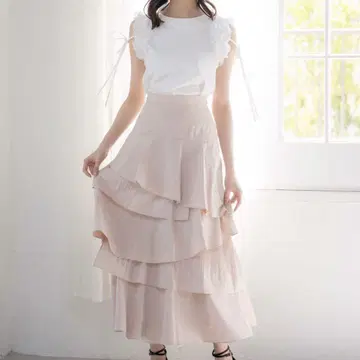 noela 노엘라 티어드 프릴 스커트 롱 스커트 베이지