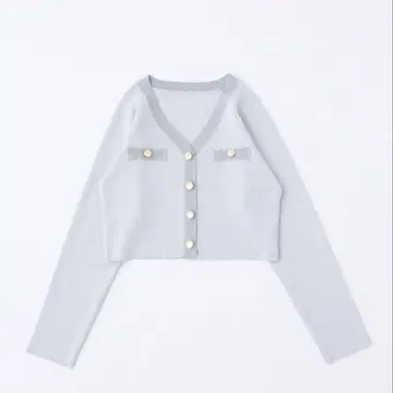 NICE CLAUP 배색 라메 니트 가디건