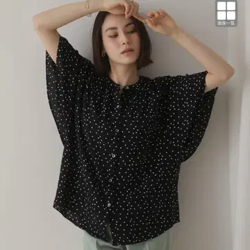 도트 플레어 소매 셔츠 블라우스 상의