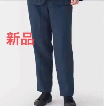 무인양품 새상품 린넨 워싱 테이퍼드 팬츠 신사 M 네이비 바지