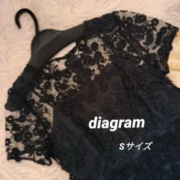 Diagram 블랙 레이스 반팔 플레어 드레스