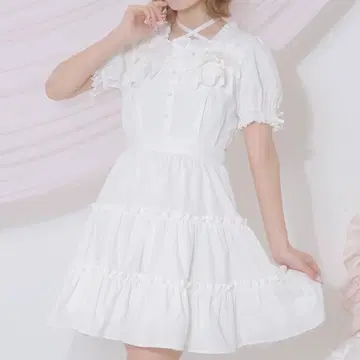 허니시나몬 티어드 프릴 코튼 원피스 화이트