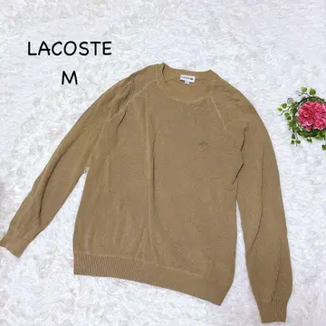 라코스테 M 카멜 니트 래글런 슬리브 로고 자수 왁플 코튼