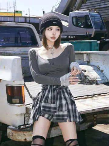 Darich 레이어드 체크 숏팬츠