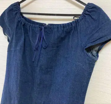 타바사 인디고 블루 리본 개더 데님 롱 원피스