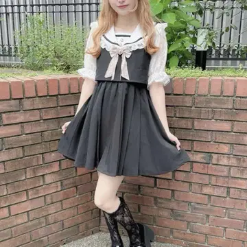 ROJITA 레이스 슬리브 세일러 카라 원피스 블랙