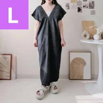 시마무라 데님 셔링 원피스 블랙 L 사이즈