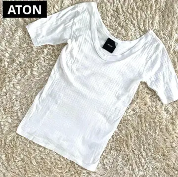 ATON 에이트 컴팩트 와이드 리브 V넥 컷 티셔츠