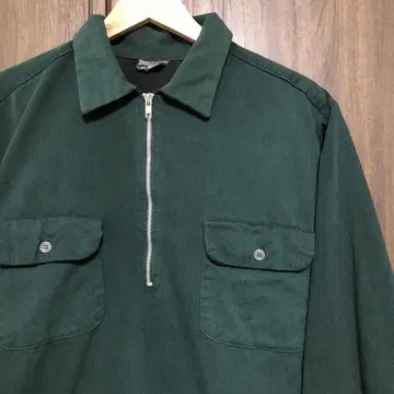 90s USA제 XLARGE 하프 지퍼 워크 셔츠 L 그린