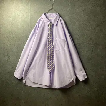 빈티지 셔츠 긴팔 XL 보라색 넥타이 체크 올 패턴 지유