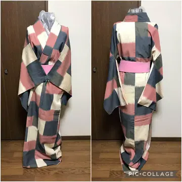 앤티크!! 블록 체크 이중 기모노