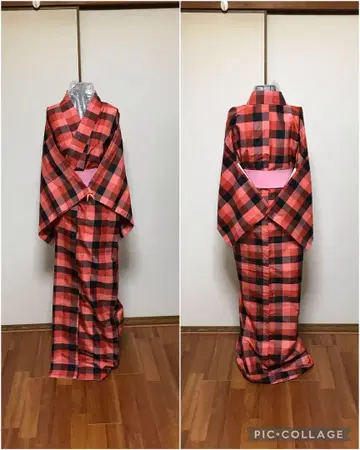 팝한 블록 체크 이중 기모노