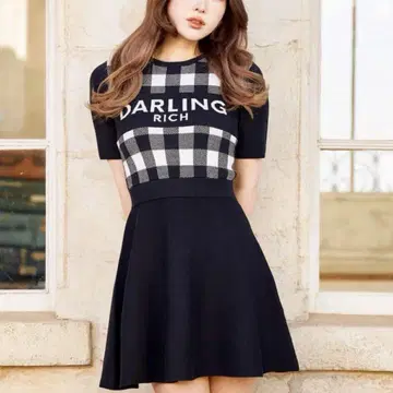 Darich 다리치 깅엄 체크 니트 미니 원피스