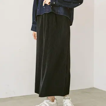 글로벌 워크  세로 플리츠 I 라인 스커트  블랙  레귤러