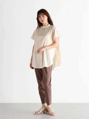새상품 Vin 백산 새틴 블라우스 야마다야 라이트 베이지*