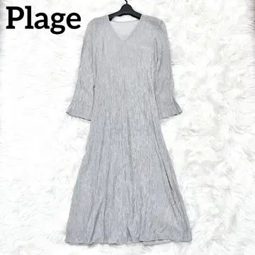 Plage 플라주 롱 원피스 파인 스트라이프 긴팔 S 플레어