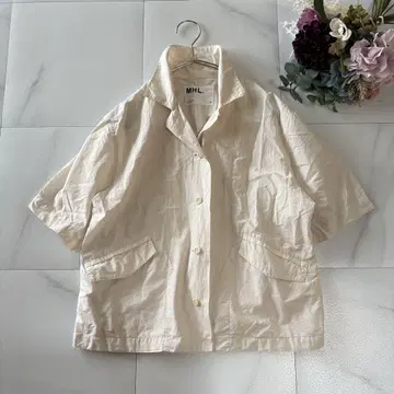 MHL. 린넨 린넨 숏 슬리브 셔츠 오픈 카라 셔츠 오픈 카라 M
