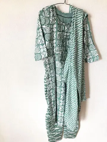 인도 쿠르타 팬츠 두파타 뱅글 세트 그린 fabindia