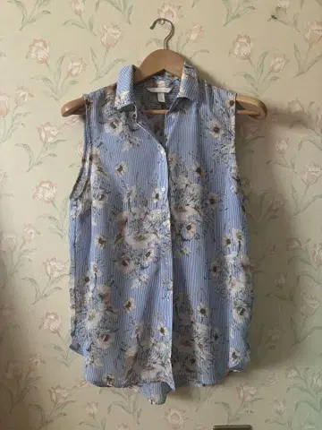 H&M 슬리브리스 셔츠 파랑 꽃무늬 EUR 40 구제 의류