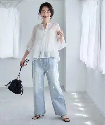 coca 코카 프론트 펄 와이드 스트레이트 데님 라이트 블루 M
