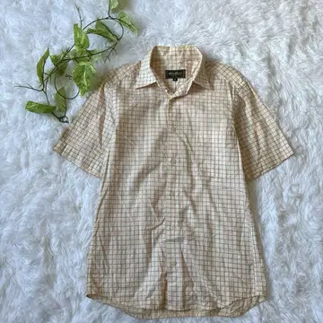 Eddie Bauer 남성용 반팔 셔츠 (XS) 체크 베이지 면