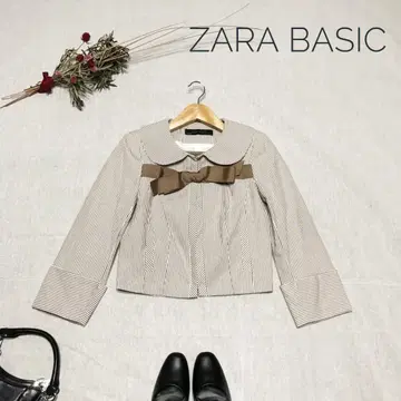 새상품급 ZARA 노카라 자켓 리본 스트라이프 브라운 S