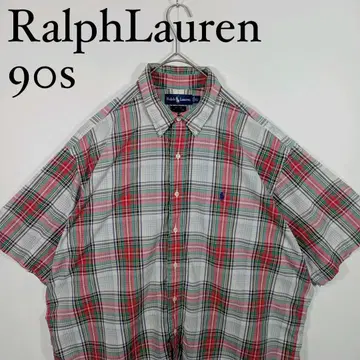 Ralph Lauren 90s 체크 무늬 반팔 버튼 다운 셔츠 XL