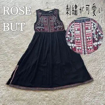 ROSE BUT 로즈버드 자수 롱 원피스 슬릿 슬리브리스