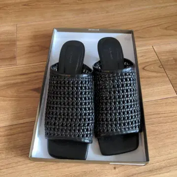 블랙 뜨개질 디자인 슬라이드 샌들