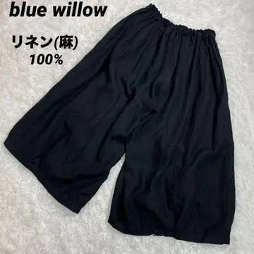 린넨 100% 린넨 턱 와이드 팬츠 가우초 스커트 빅 사이즈 블랙