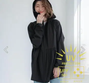 coca UV 차단 개더 후드티 블랙
