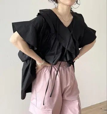 탈부착 카라 빅 칼라 프릴 하프 블라우스