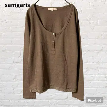9651 samgaris 울 혼방 긴팔 티셔츠 상의 브라운 L 구제 의류