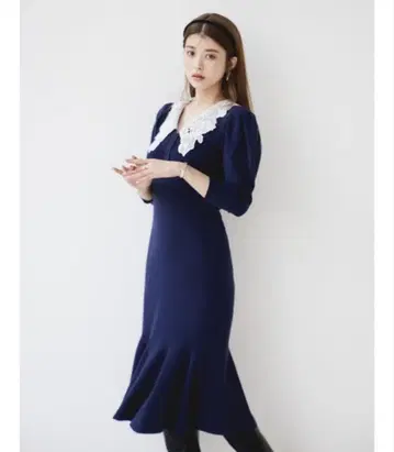SNIDEL 스나이델 자수 칼라 니트 머메이드 원피스