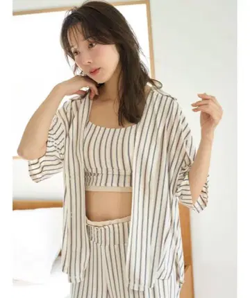 SNIDEL HOME 스트라이프 컷 오픈 카라 셔츠