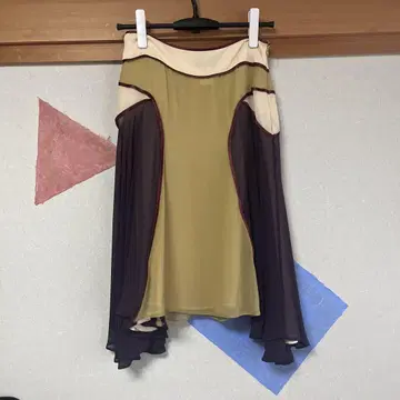 ETRO 플레어 스커트 올리브 그린 퍼플 허리 평면 34cm