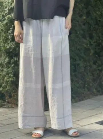 BEARDSLEY 린넨 빅 체크 허리 리브 팬츠 사이즈 1