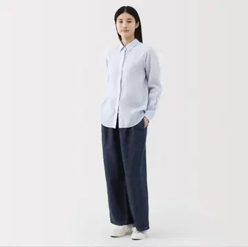 미사용 새상품 무인양품 코튼 린넨 데님 이지 와이드 팬츠 L 사이즈