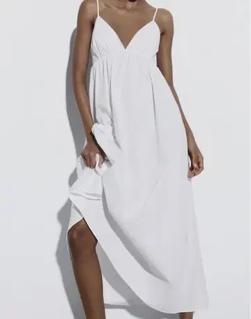 ZARA 개버딘 코튼 미디 원피스 화이트 3182/210