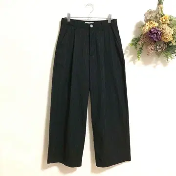 WEGO 와이드 팬츠 스트라이프 하이 웨스트 얇은 소재 블랙 b869