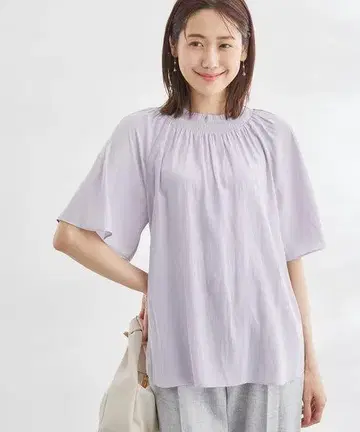 로페피크닉 세탁 가능/셔링 프릴 플레어 슬리브 라벤더