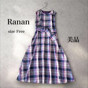새상품급 라난 Ranan 체크 벨트 포함 원피스 플레어 퍼플 계열