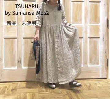 새상품 TSUHARU 츠하루 바이 사만사 모스모스 린넨 거즈 개더 원피스