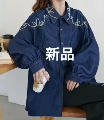 데님 자수 웨스턴 셔츠 디스코트 데님 셔츠 데님 블라우스 네이비