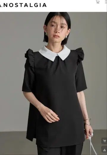 노스탤지어 배색 컬러 블라우스 블랙 택 포함 미사용 새상품